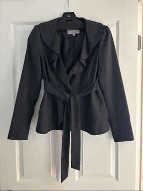 Classiques Entier Wool Ruffle Collar Belted Jacket - Gray Sz 0